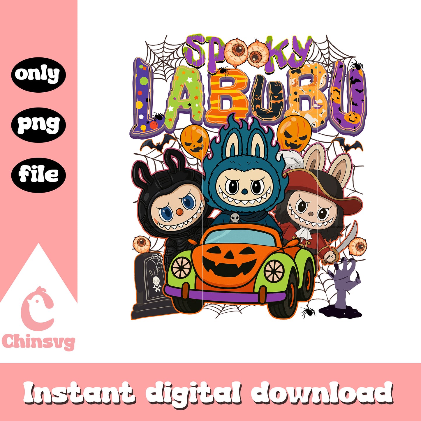 Spooky labubu witch charaters car png, halloween holiday png