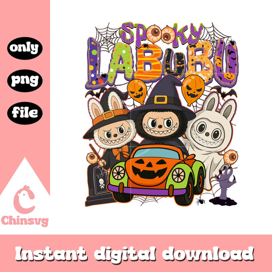 Spooky labubu witches pumpkin car art png, trick or treat halloween png