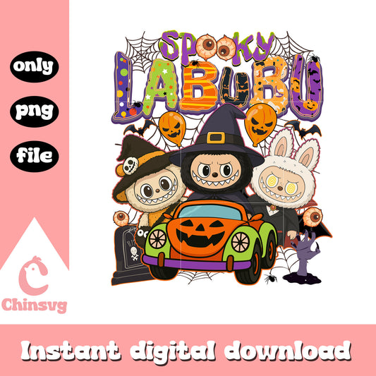 Spooky labubu witches pumpkin car png, halloween trick or treat png