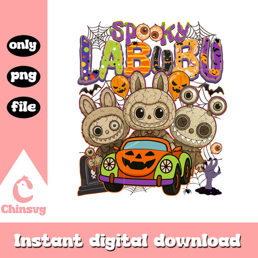 Spooky labubu zombie charaters car png, halloween decor png