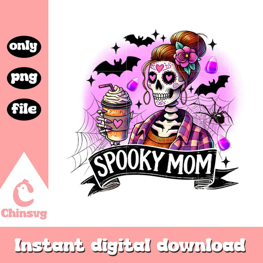 Spooky mom skeleton halloween design png, skeleton mom png