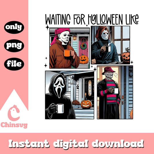 Spooky movie characters coffee waiting for halloween png, halloween png