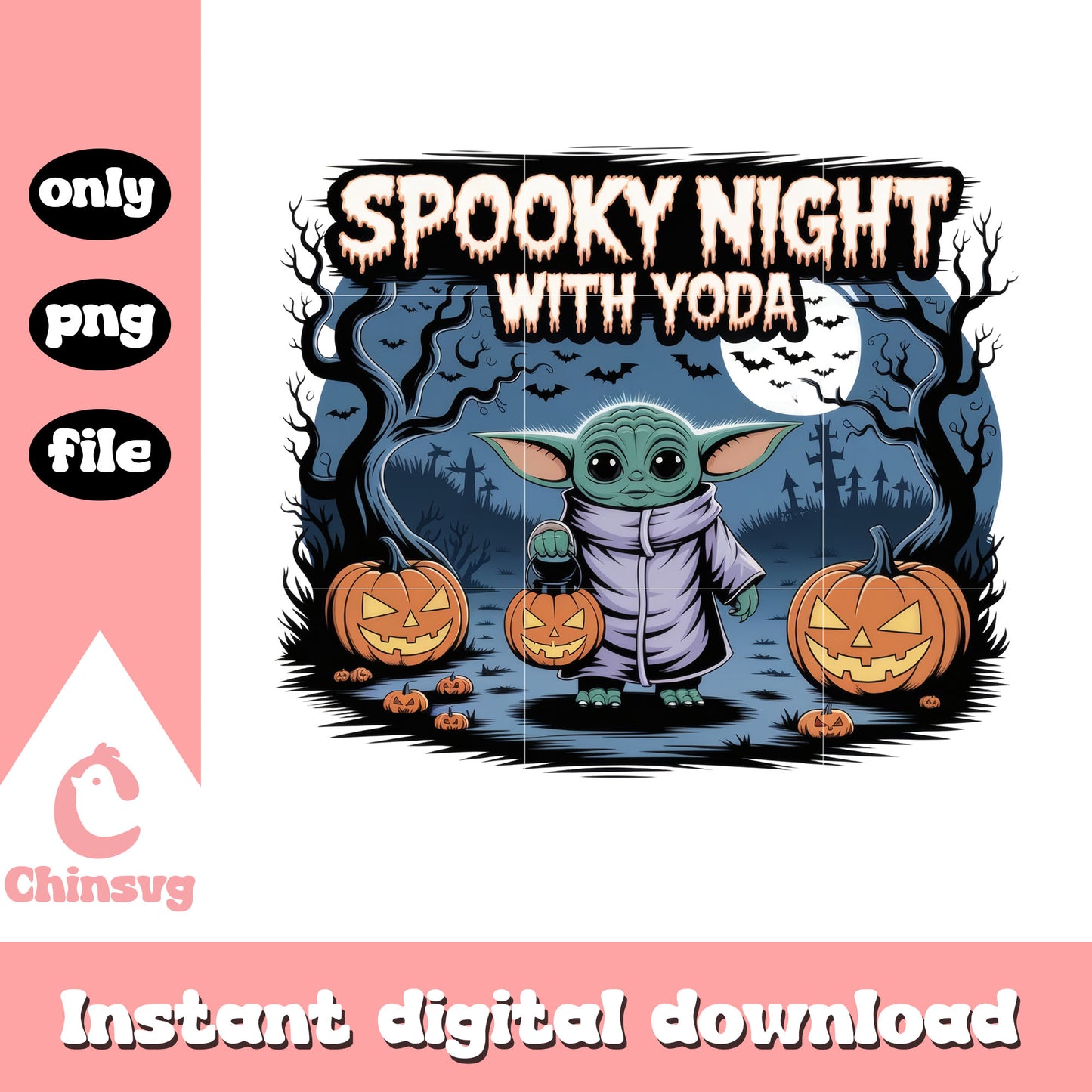Spooky night with yoda design png, star wars yoda character png