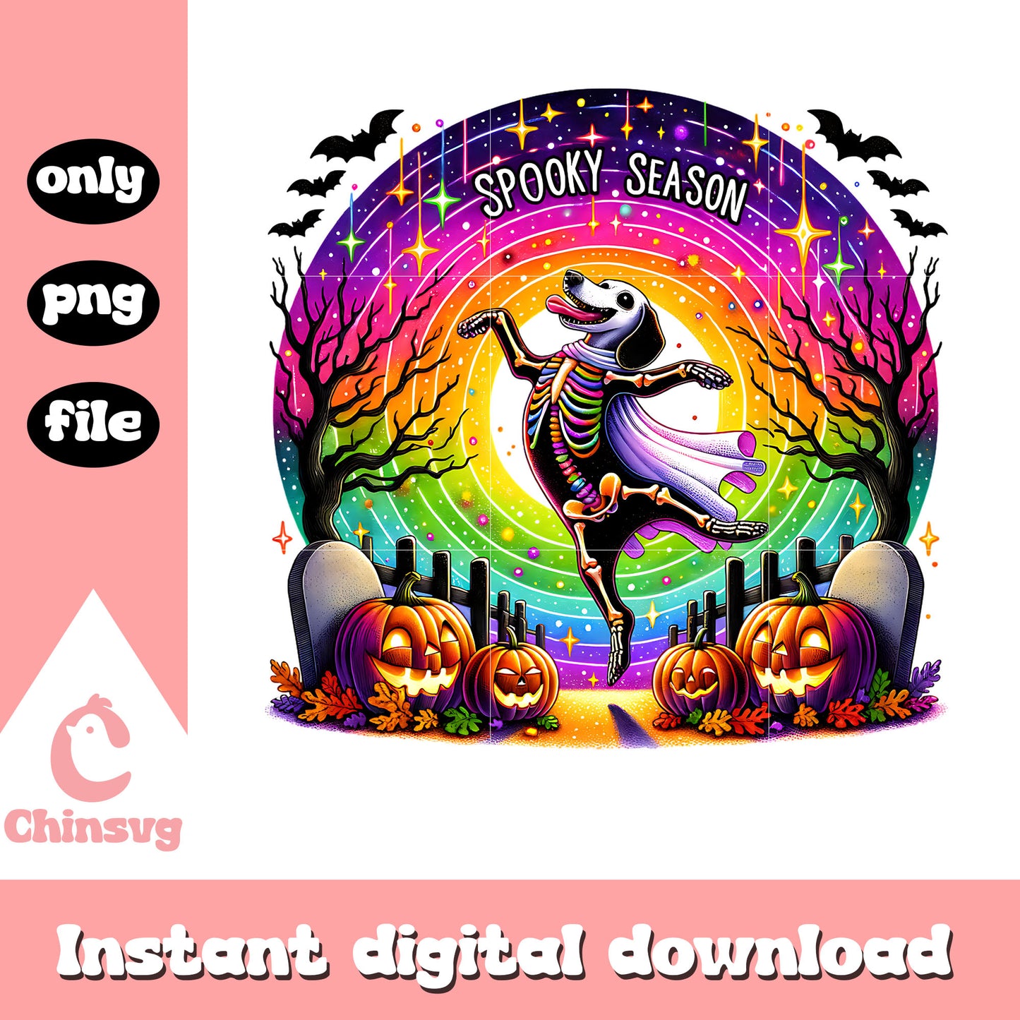 Spooky season dog colorful dancing png, spooky season png