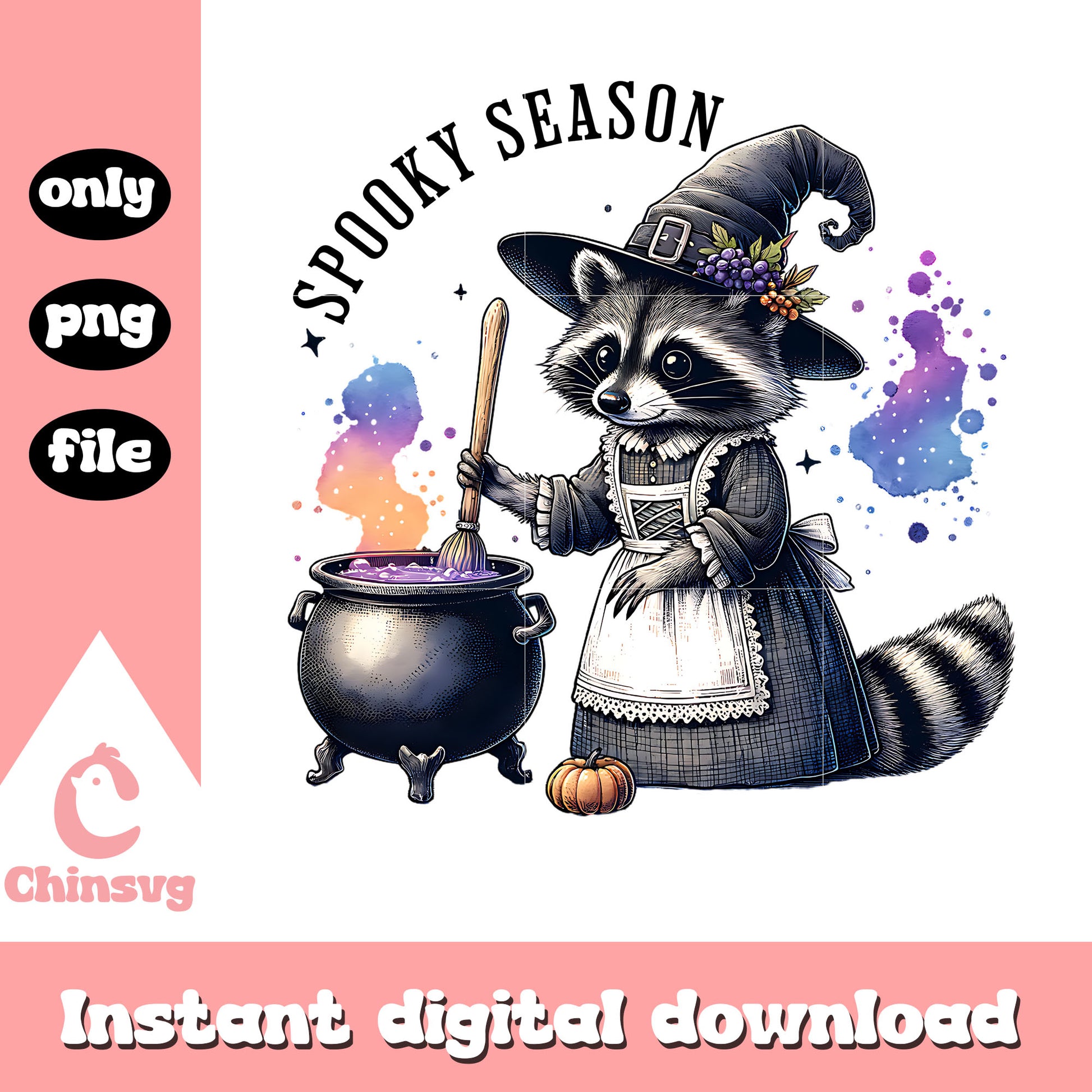 Spooky season feral witch design png, cute feral png