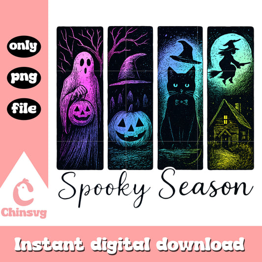 Spooky season halloween neon design png, cat halloween png