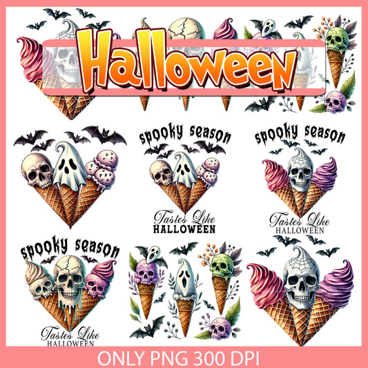 Spooky season ice cream cone halloween bundle png, spooky season png