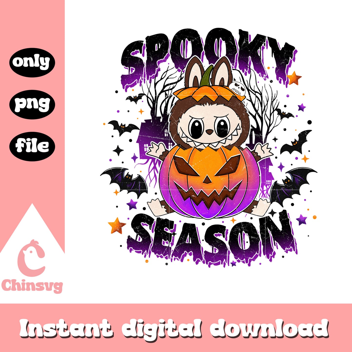 Spooky season labubu pumpkin monster labubu png, labubu halloween pumpkin png