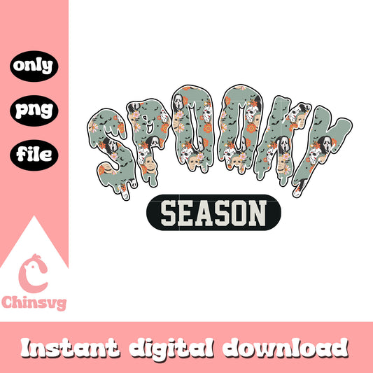 Spooky season retro big text green png, Spooky season text png