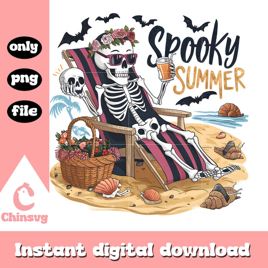 Spooky summer floral skeleton halloween png, summer vibe png