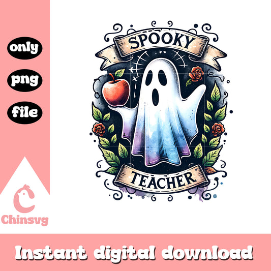 Spooky teacher ghost vintage design png, apple png
