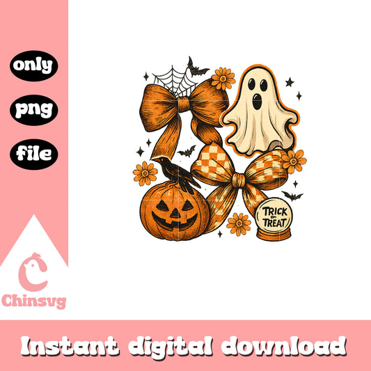 Spooky trick or treat design png, spooky coquette png, halloween pumpkin png