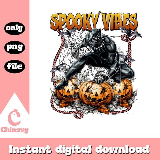 Spooky vibes black panther halloween pumpkin png, black panther png