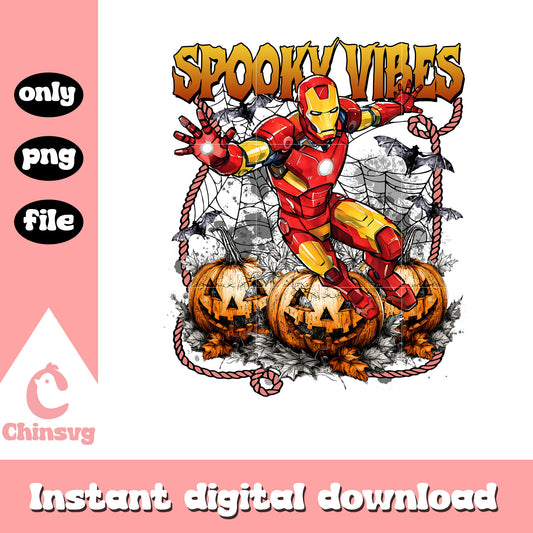 Spooky vibes iron man halloween pumpkin png, iron man character png