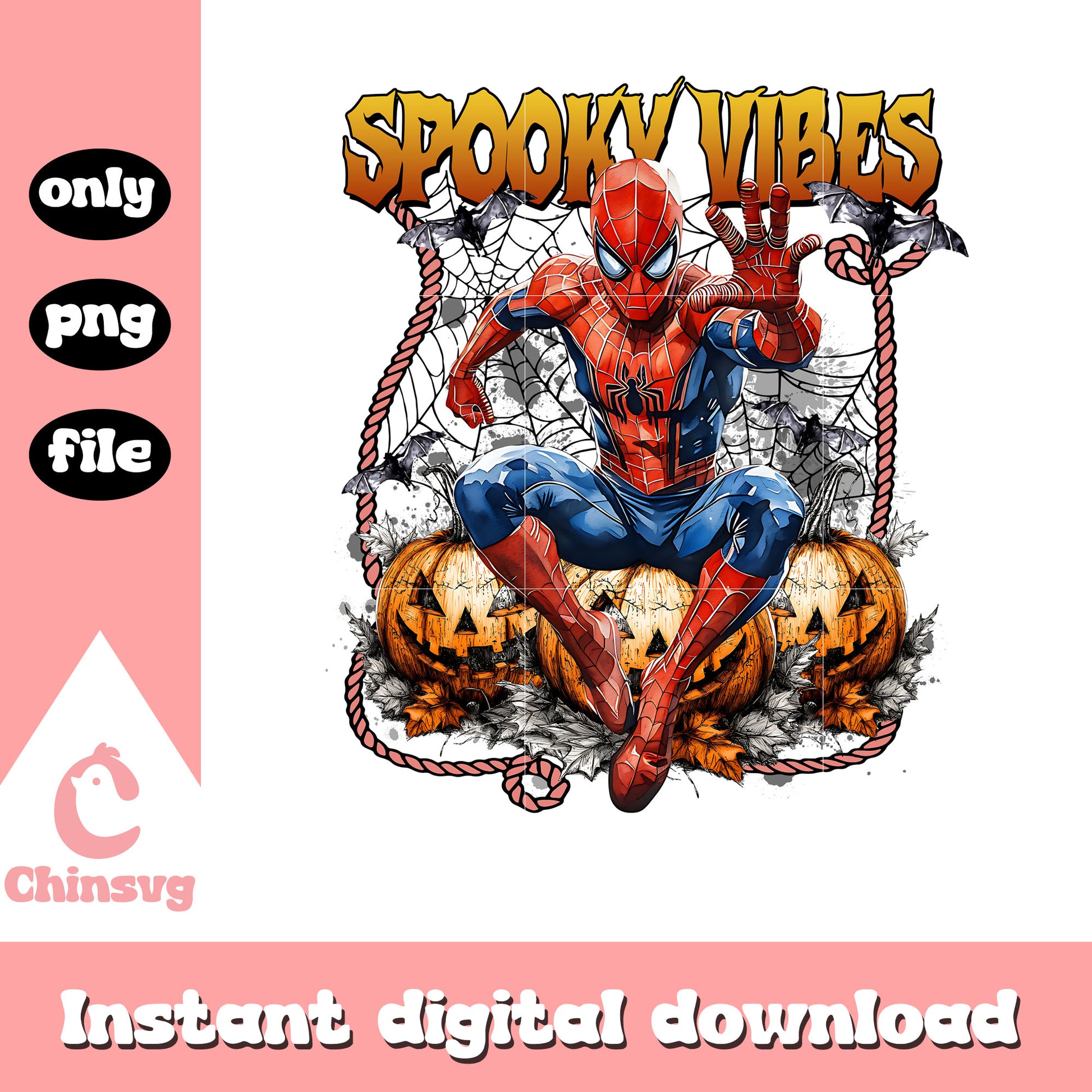 Spooky vibes spider man halloween pumpkin png, spiderman character png