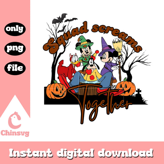 Squad screams together design png, halloween spirit  png