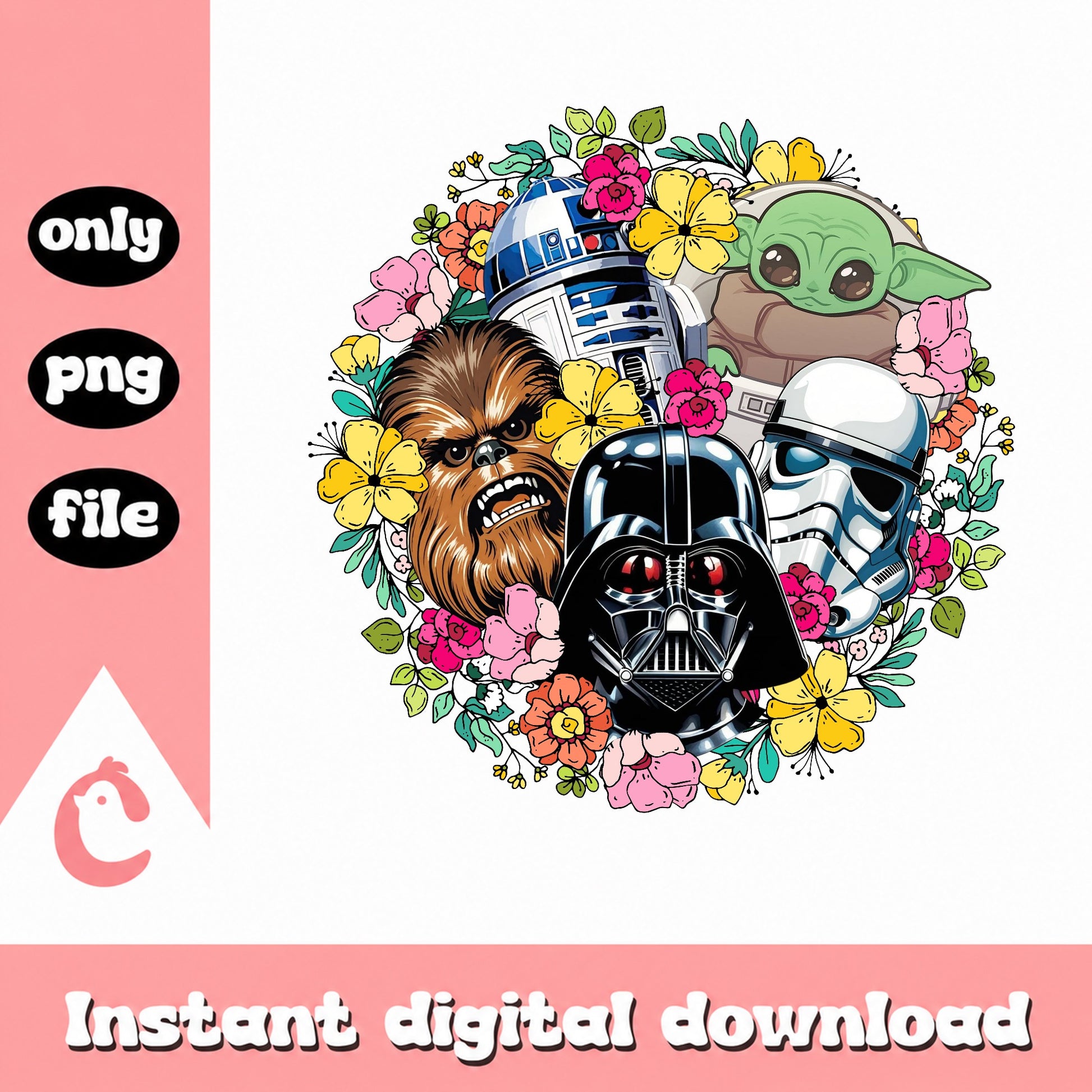 Star Wars Floral Characters PNG, Darth Vader Baby Yoda PNG, Star Wars PNG