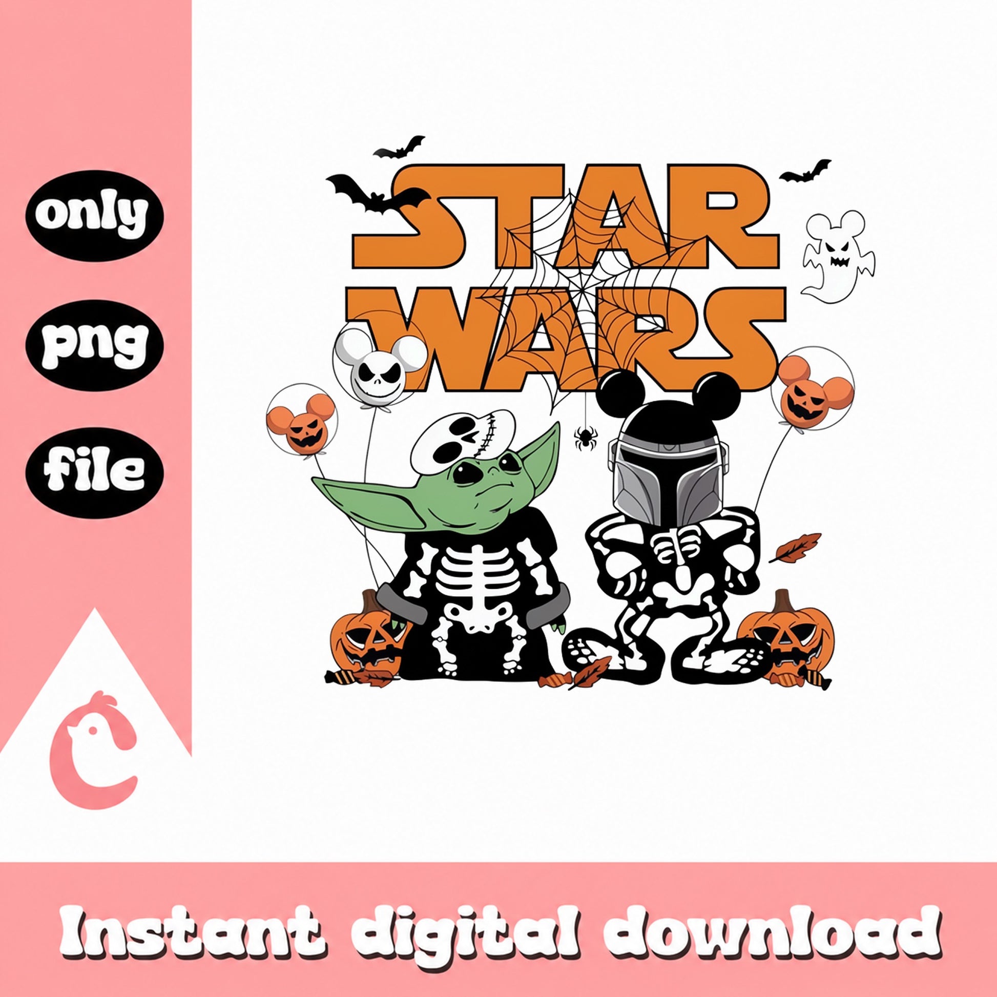 Star Wars Halloween PNG, Baby Yoda Mickey Skeleton, Disney PNG