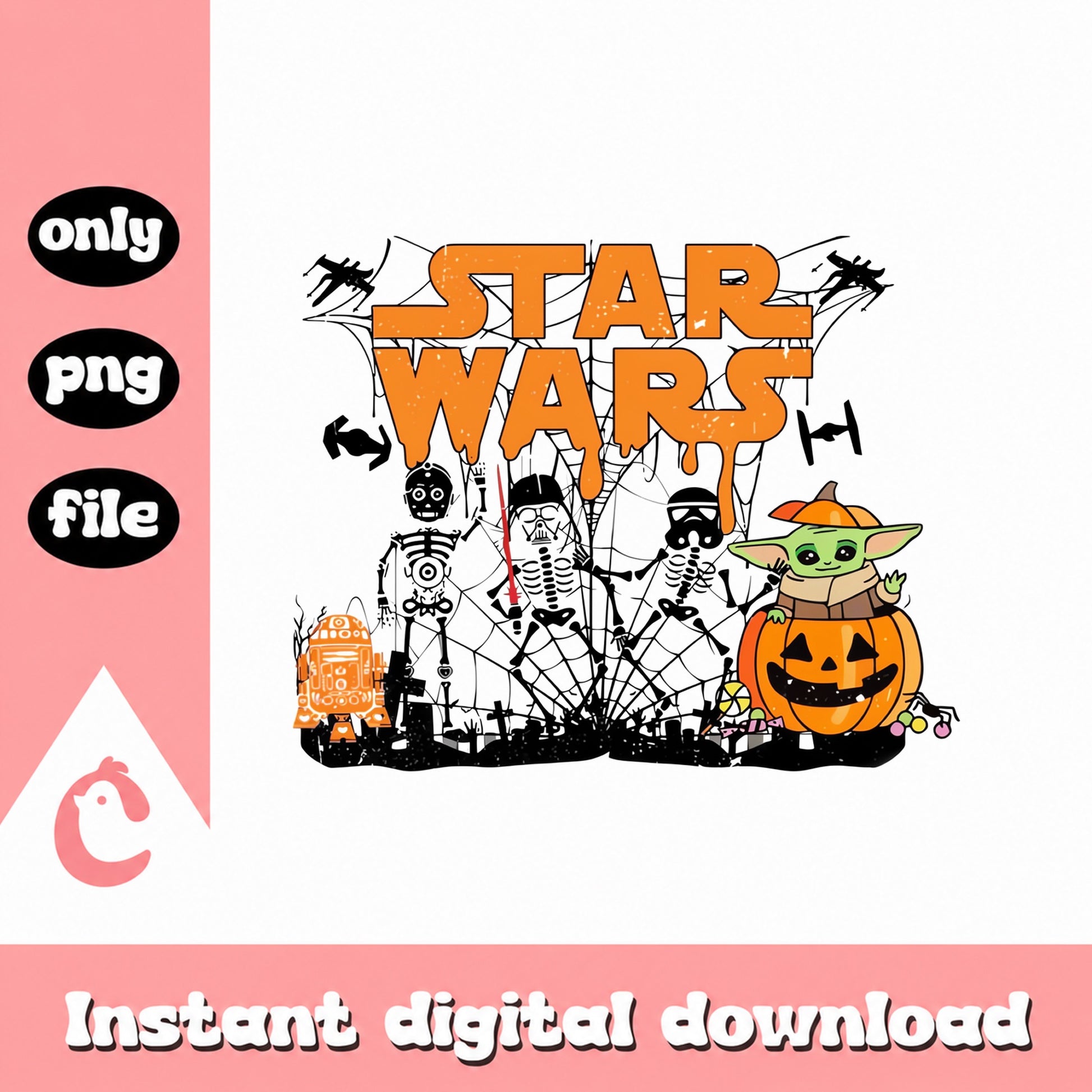 Star Wars Halloween PNG, Baby Yoda Skeleton Clipart, PNG File