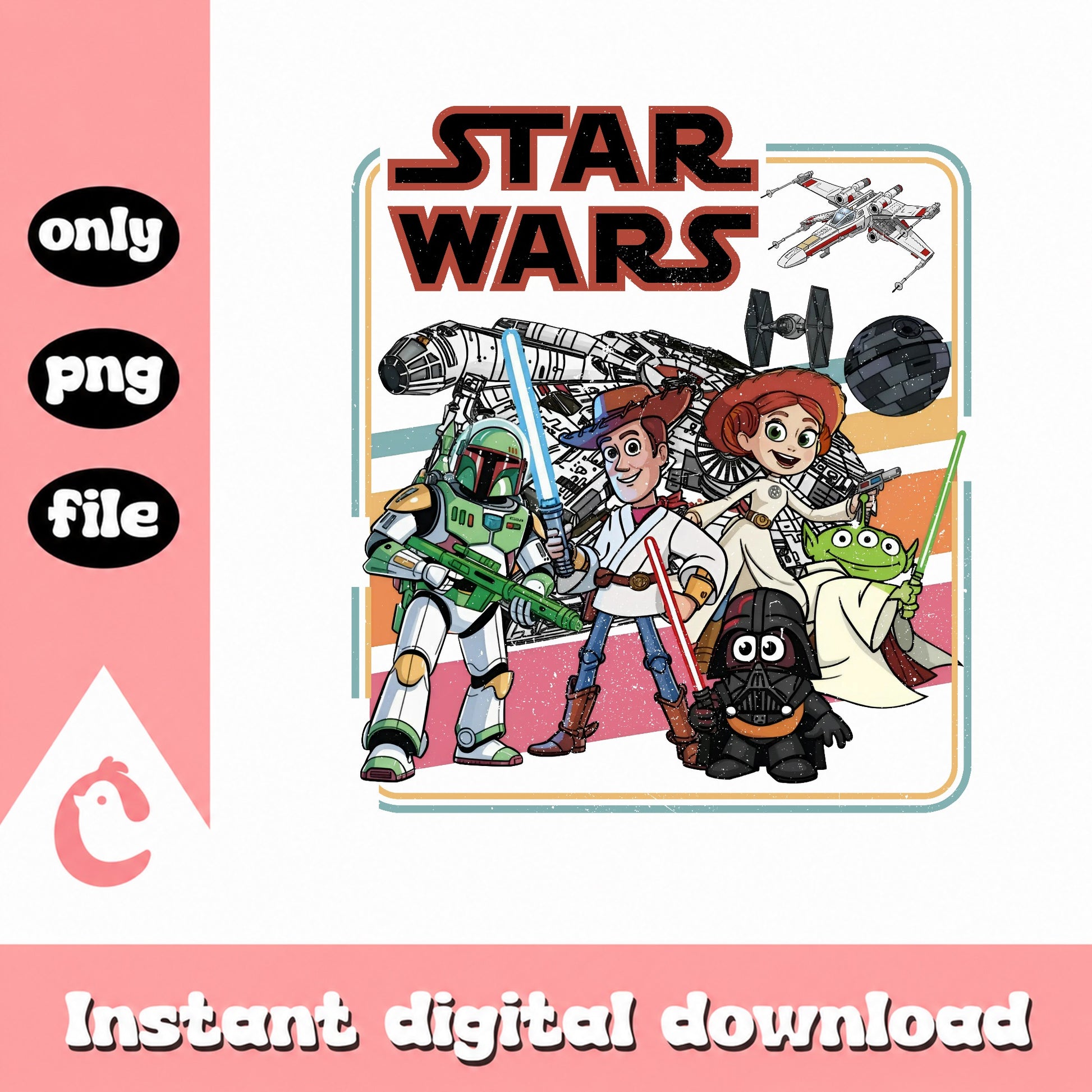 Star Wars Toy Story Characters PNG, Disney Mashup PNG, Retro PNG