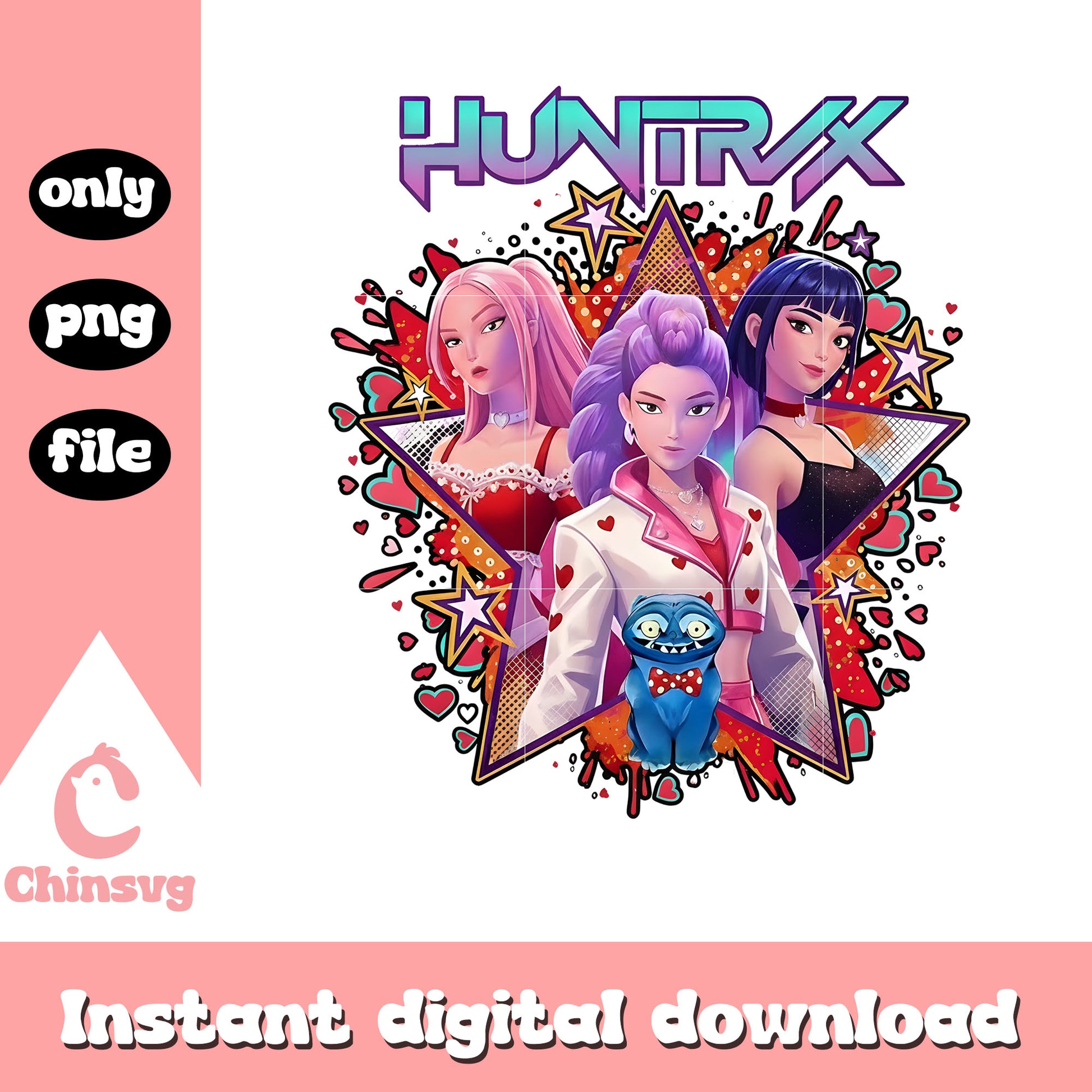Star girls band huntrix png, kpop valentines cards​ png