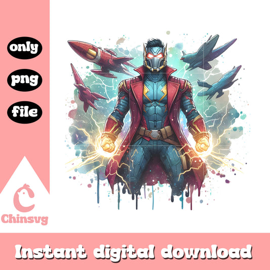 Star lord thunder posing splatter effect design png, star lord png