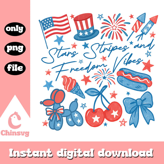 Stars stripes and freedom vibes png, america day doodle png