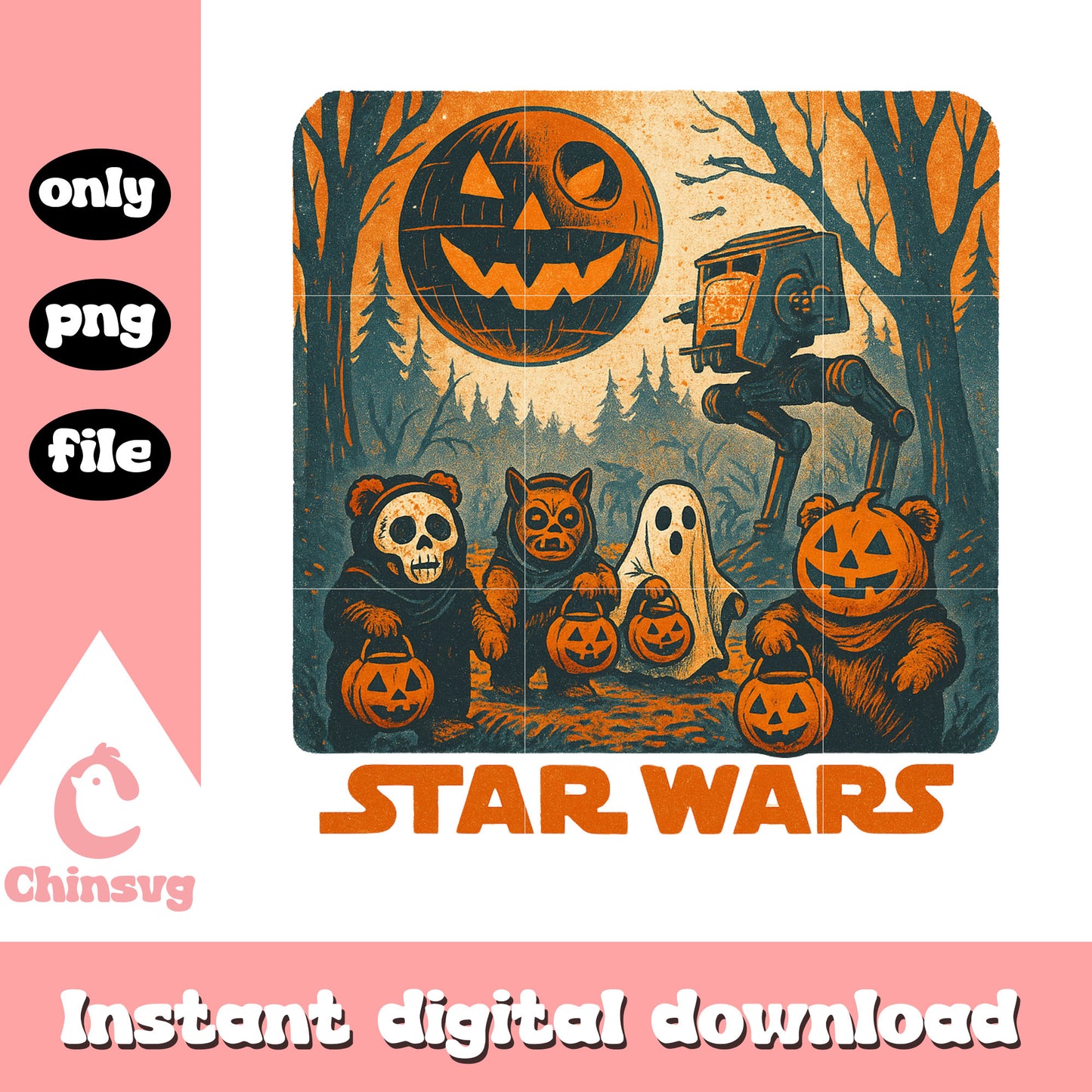 Star wars characters pumpkin moon design png, star wars png