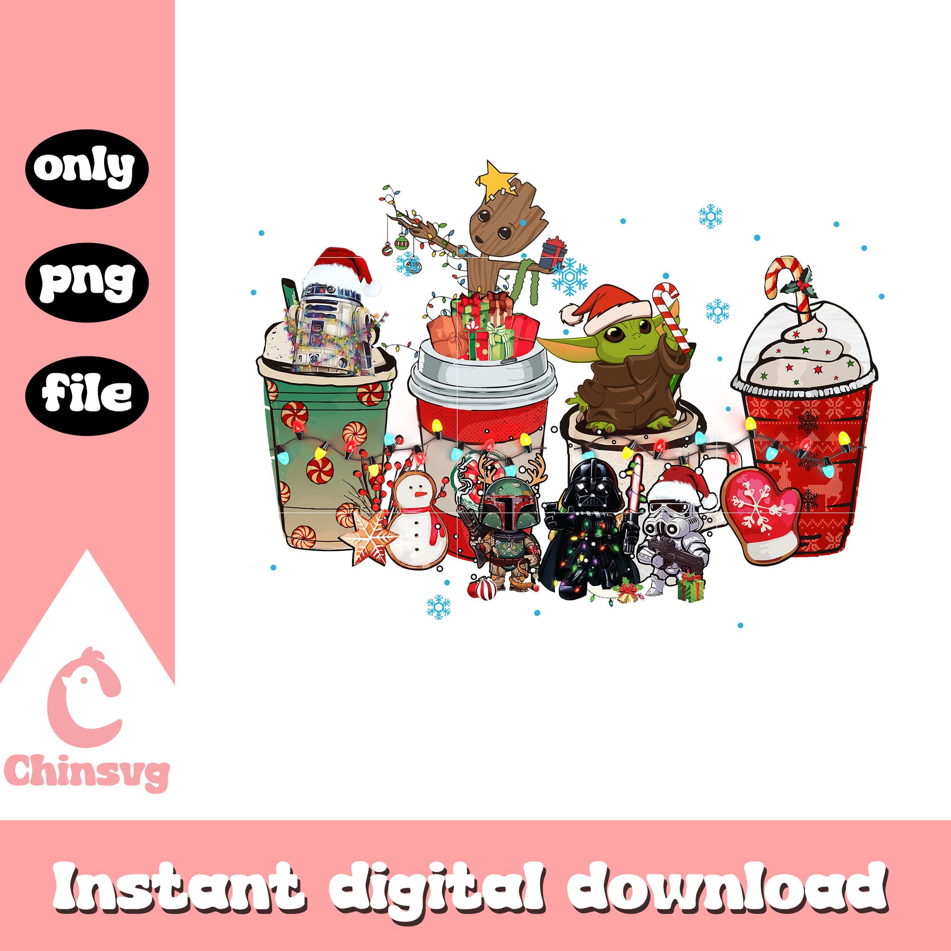Star wars christmas coffee cups png, happy christmas png