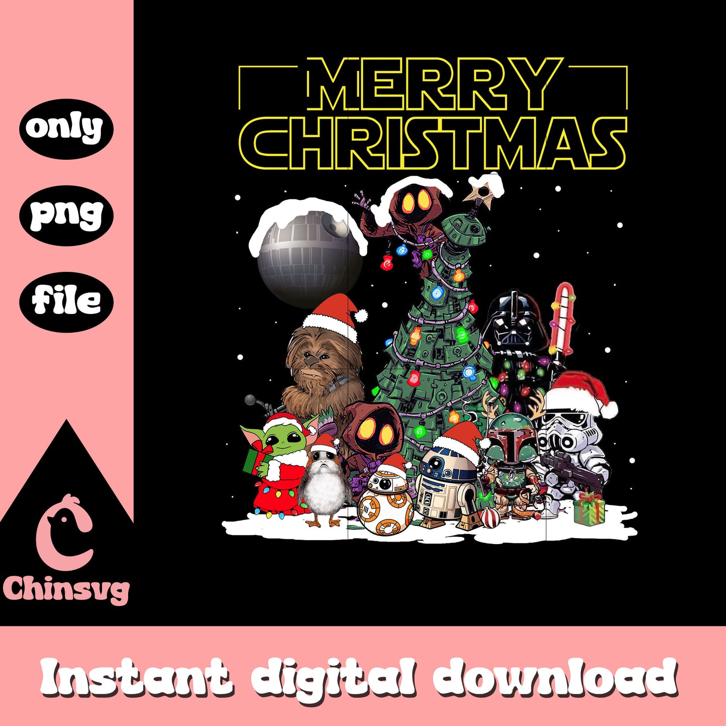 Star wars merry christmas tree design png, happy xmas png
