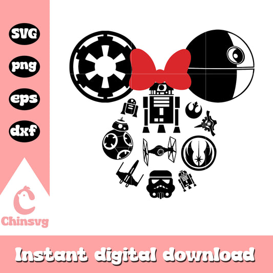 Star wars minnie head svg, minnie mouse head svg, star wars svg