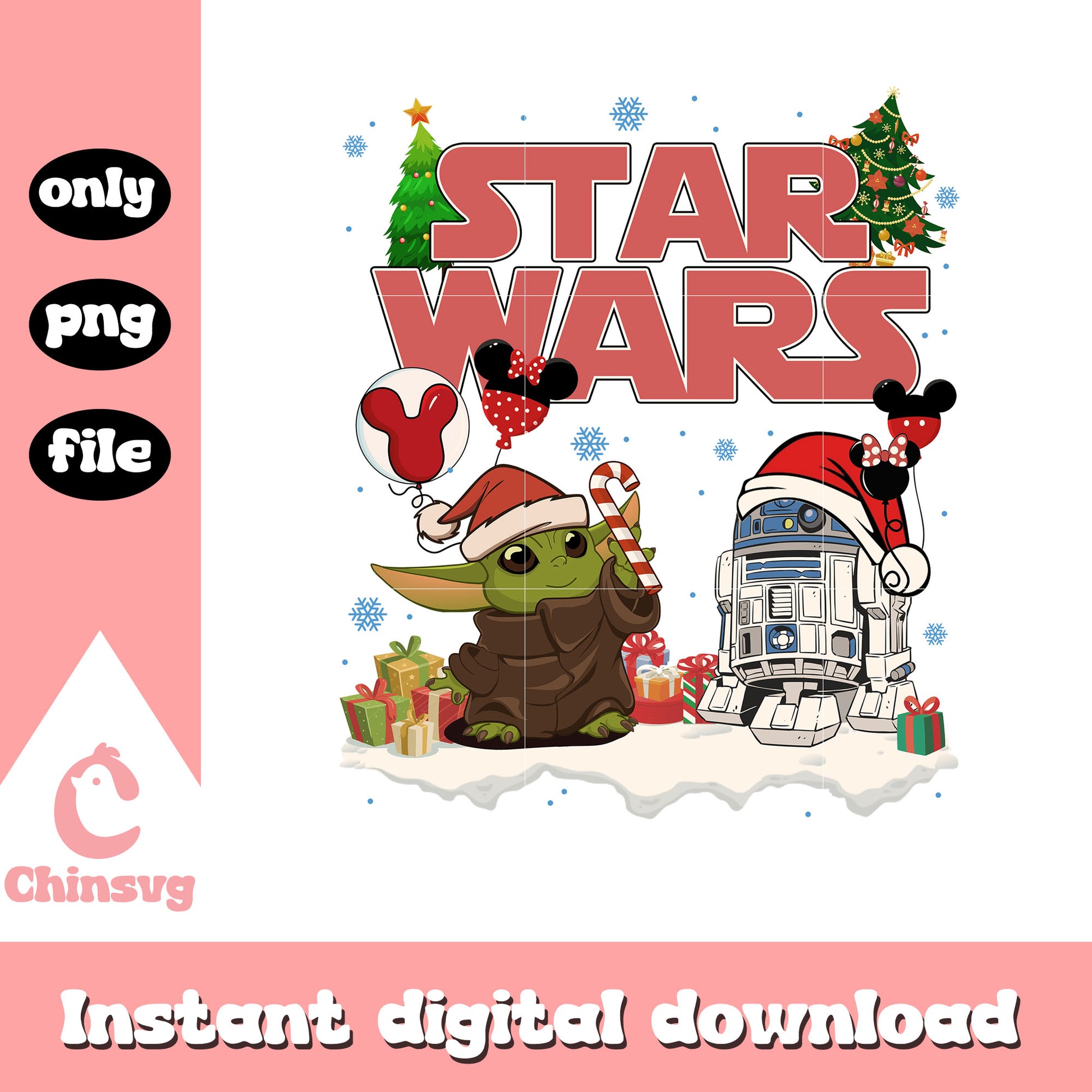 Star wars yoda and bb8 on christmas png, disney star wars png
