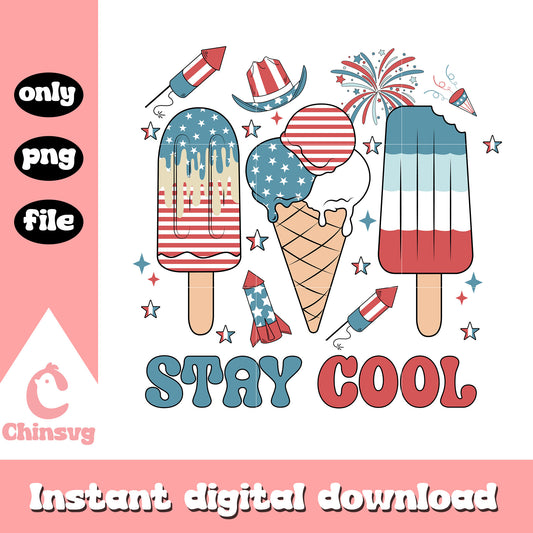 Stay Cool USA Flag Ice Cream 4th of July png, usa cream png