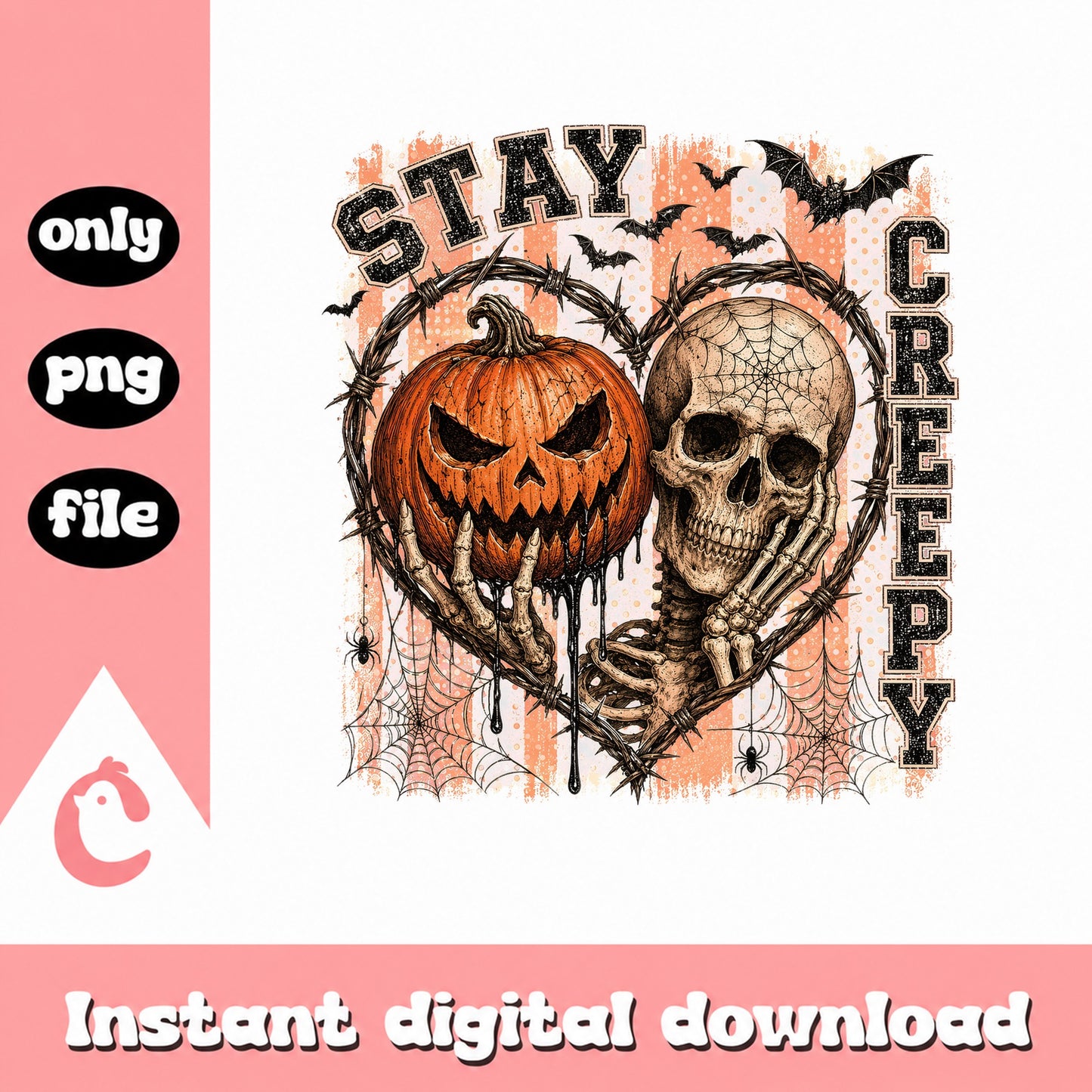 Stay Creepy Halloween PNG, Skeleton Pumpkin PNG, Spooky PNG