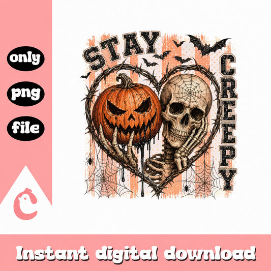 Stay Creepy Halloween PNG, Skeleton Pumpkin PNG, Spooky PNG