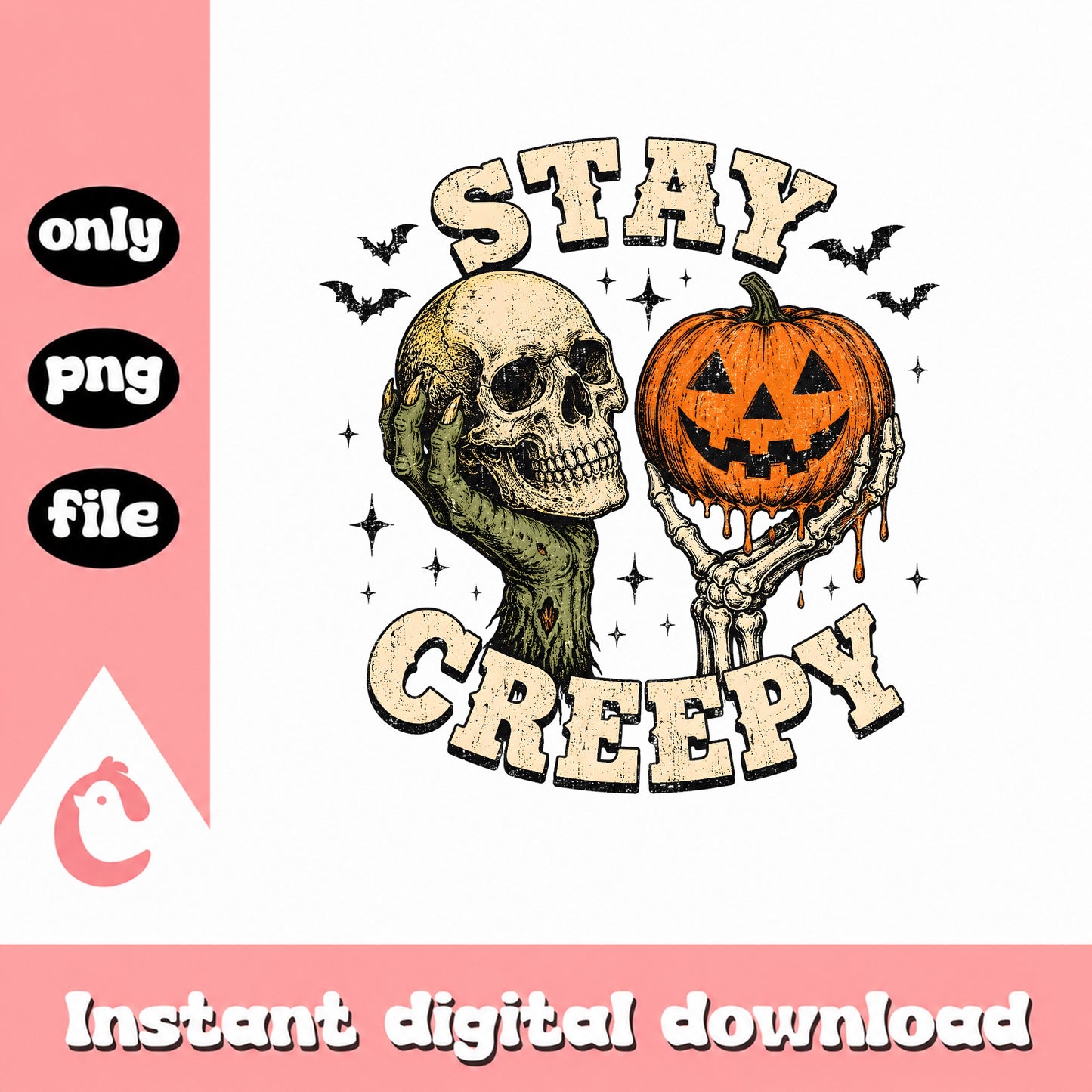 Stay Creepy Halloween PNG, Skull Pumpkin Design, Spooky PNG