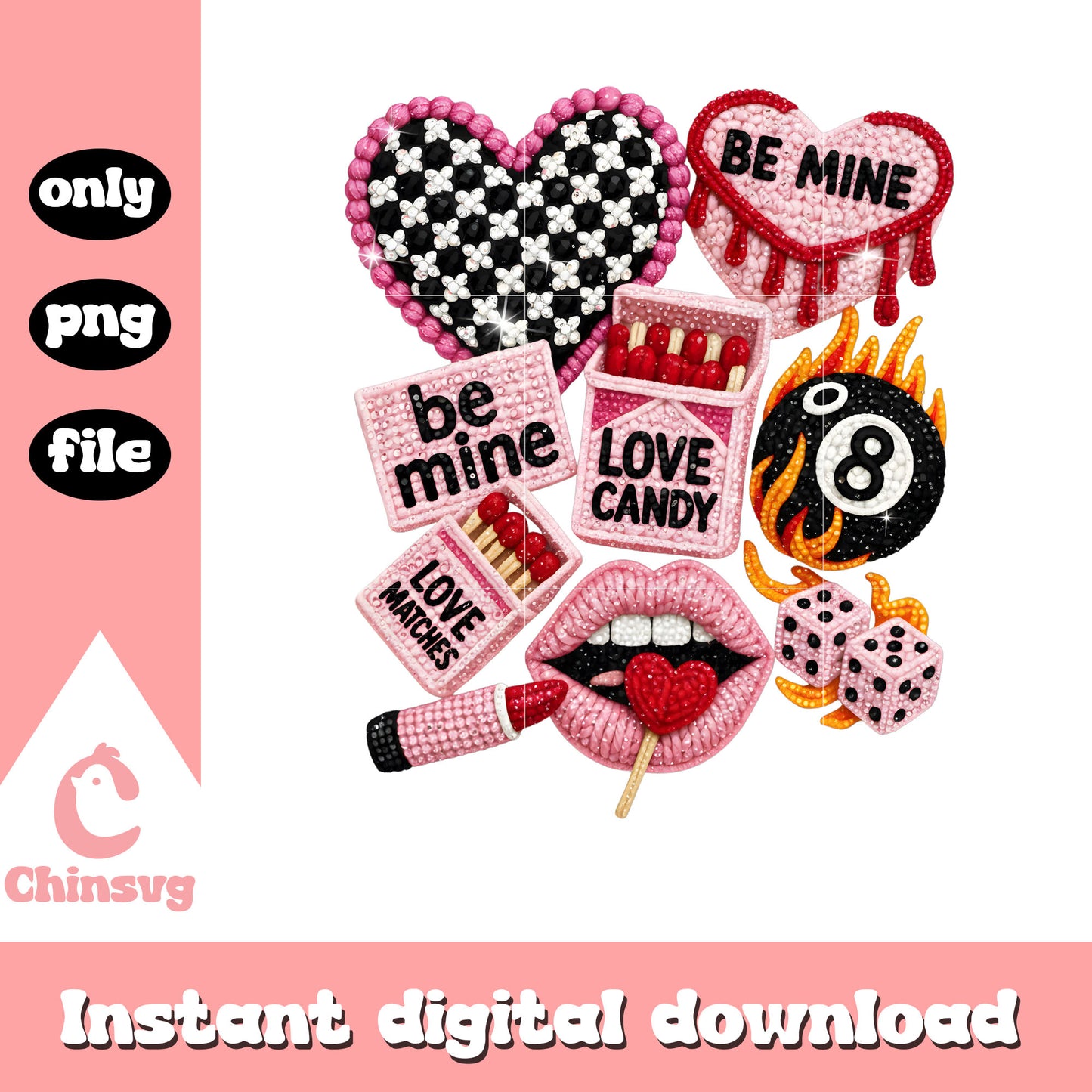 Sticker hearts caro crochet png, valentines day love​ png