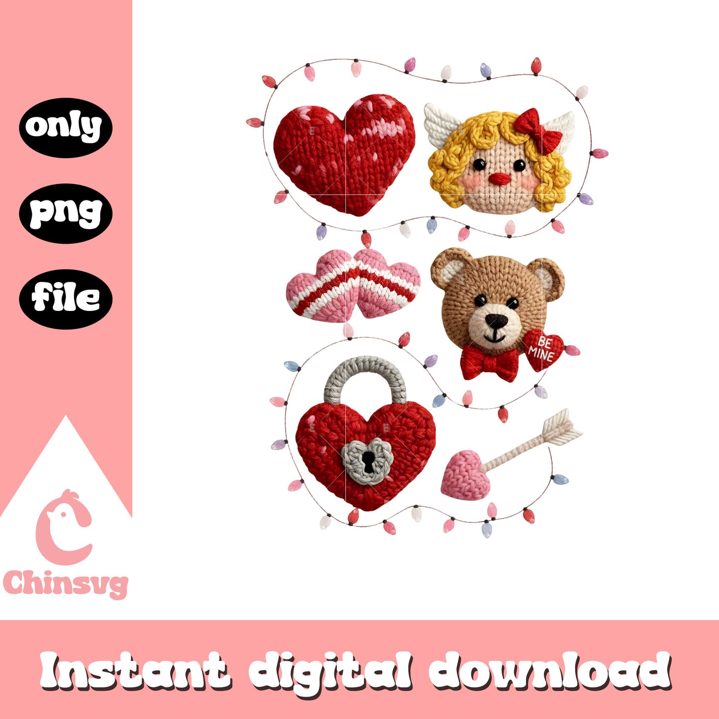 Sticker valentine crochet lights png, valentine sticker​​ png
