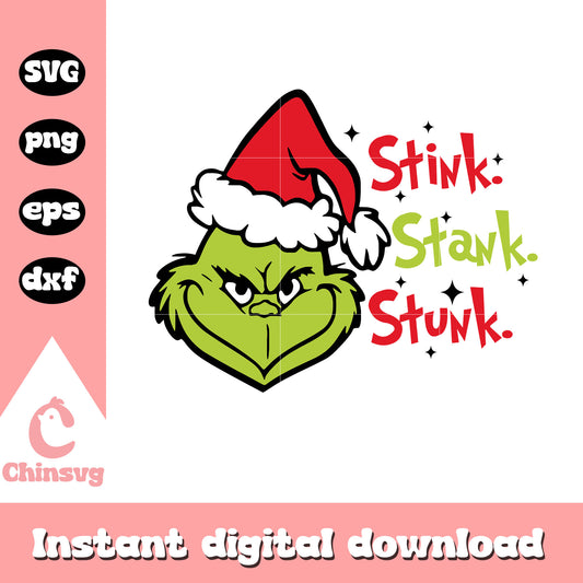 Stink stank stunk ginch face svg, cartoon grinch face​ svg