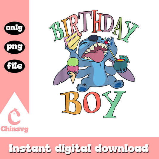 Stitch Birthday Boy Stitch Enjoying png, Stitch eating Birthday Boy png