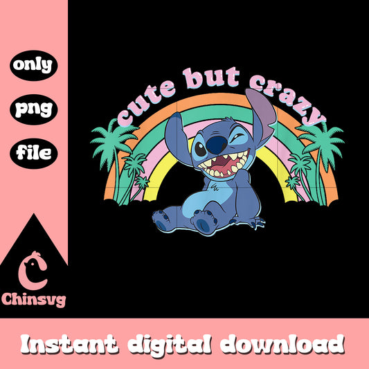 Stitch Cute But Crazy png, Stitch rainbow retro color png