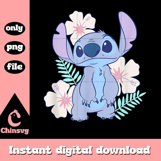 Stitch Cute Face Hawaiian Flowers png, Stitch Cute Flowers Portrait png