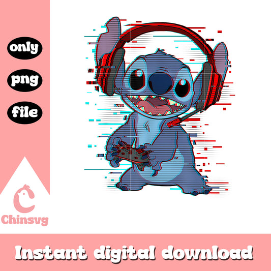 Stitch Gamer Glitch Headset and Controller png, stitch gamer png