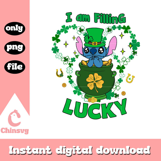 Stitch I'm feeling lucky png, lucky png, saint patrick day png