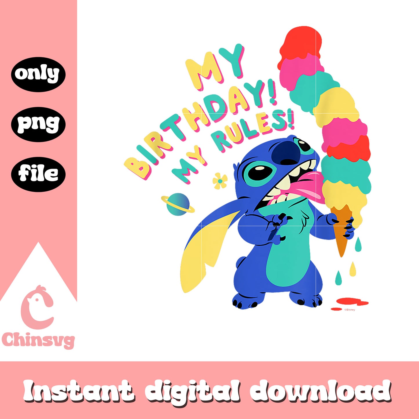 Stitch Ice Cream Cone My Birthday My Rules png, Stitch My Birthday png