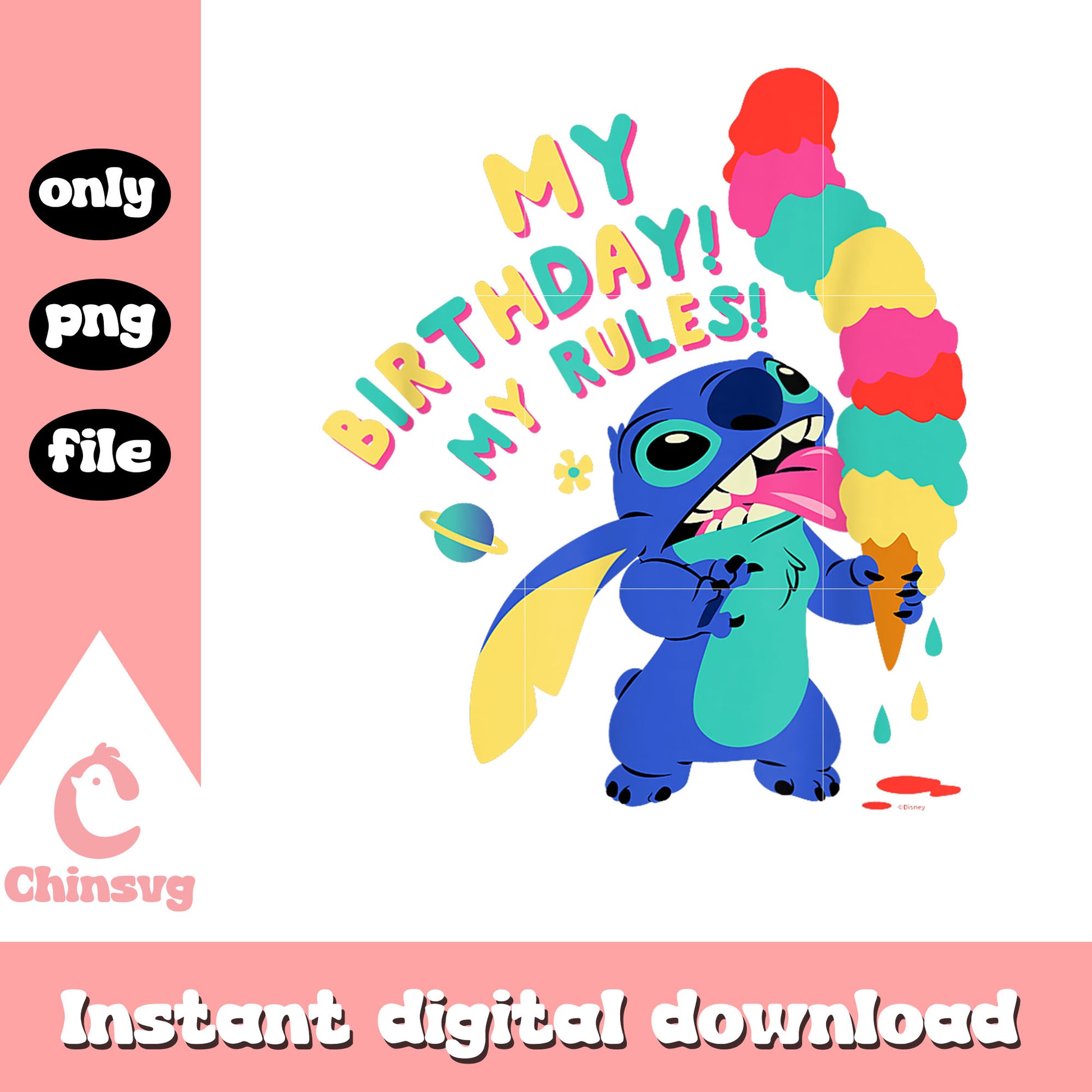 Stitch Ice Cream Cone My Birthday My Rules png, Stitch My Birthday png