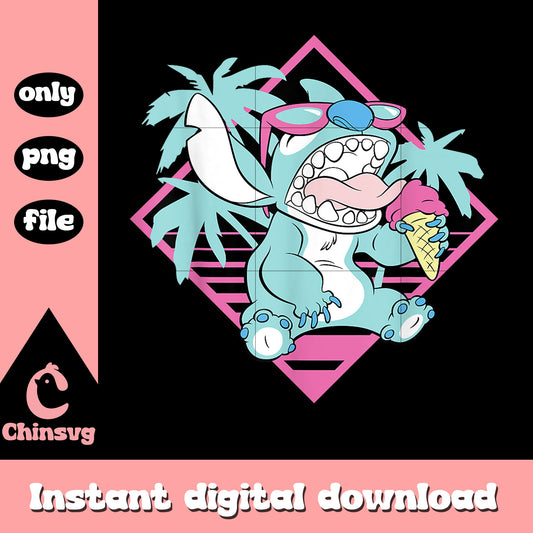 Stitch Ice Cream Retro 90s Beach png, Stitch Retro 90s png