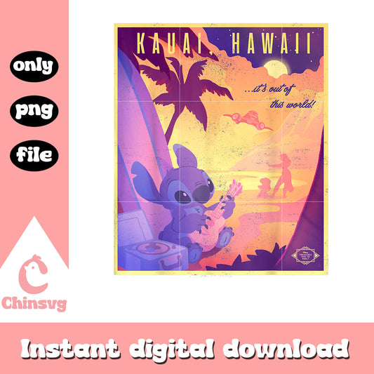 Stitch Kauai Hawaii It’s Out of This World png, Stitch sunset png
