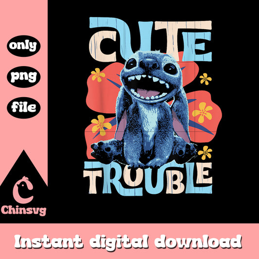 Stitch Live Action Movie Cute Trouble png, Stitch floral hawaii png