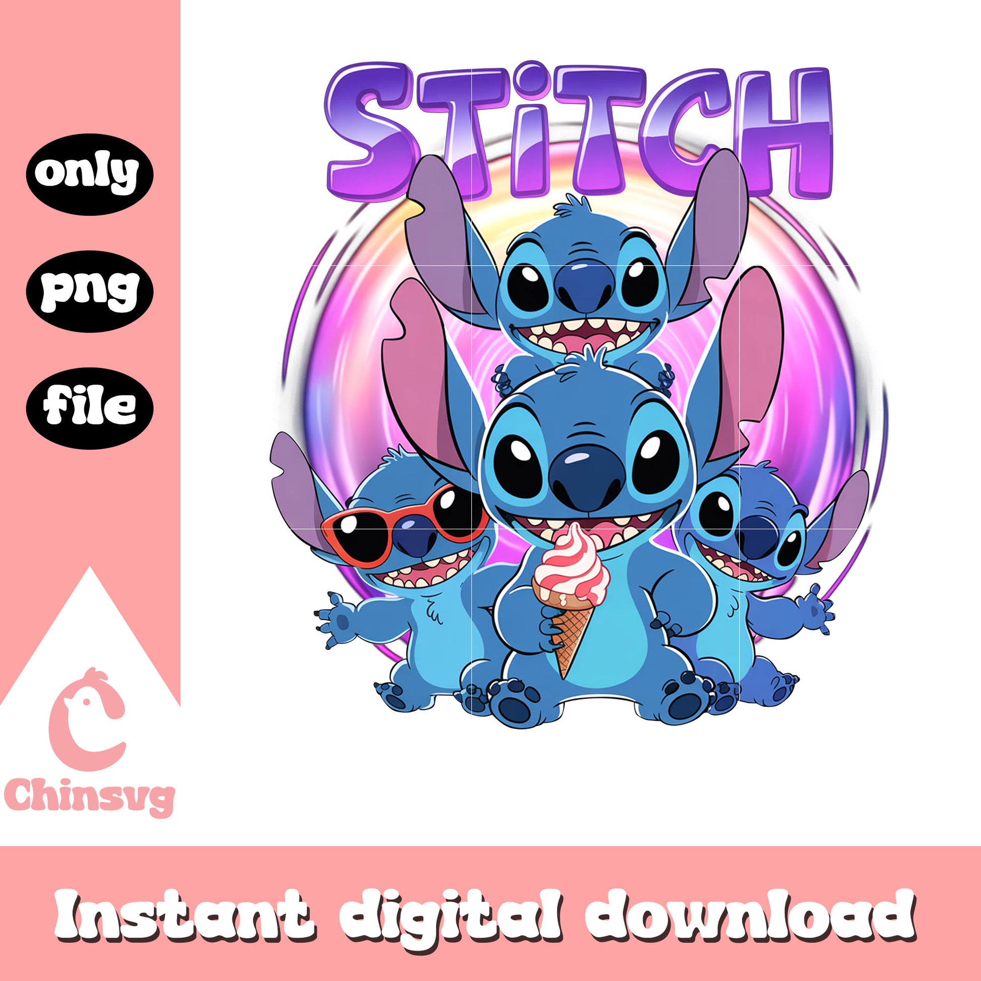 Stitch Multi Pose stitch neon text png, stitch ice cream png